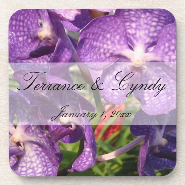 Purple Flowers Personal Wedding Coaster (Front)