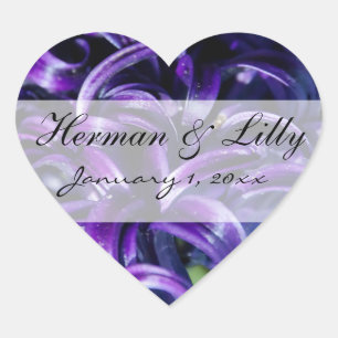Purple Flowers Personal Wedding Heart Sticker