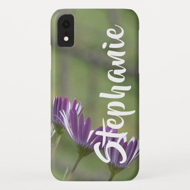 Purple Flowers Personalized Name Minimalist Case-Mate iPhone Case (Back)