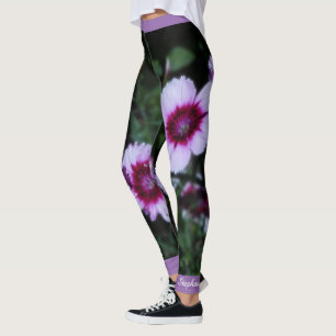 Purple Flowers, Personalized Name Yoga Exercise  Leggings