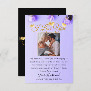 Purple Flowers Photo Anniversary Card For Wife