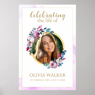 Purple Flowers Photo Funeral Memorial Sign