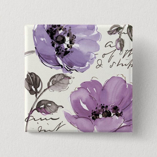 Purple Flowers Pinback Button (Front)