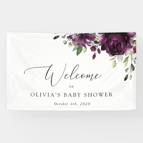 Purple Flowers Plum Flowers Baby Shower Welcome Banner