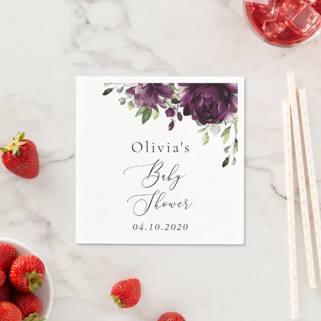 Purple Flowers, Plum Flowers, Boho, Baby Shower Napkins (Insitu)