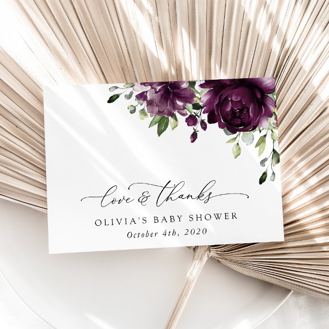 Purple Flowers, Plum Flowers, Boho, Baby Shower Thank You Card (Creator Uploaded)