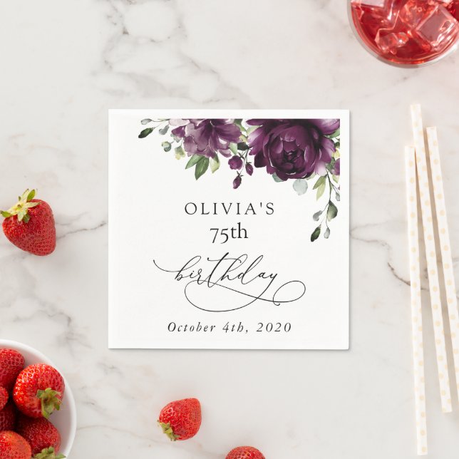 Purple Flowers, Plum Flowers, Boho, Birthday Napkins (Insitu)