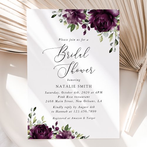 Purple Flowers Plum Flowers Boho Bridal Shower Invitation