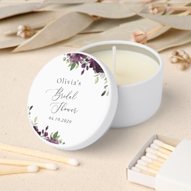 Purple Flowers, Plum Flowers, Boho, Bridal Shower Mini Candle Favors (Insitu)