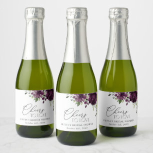 Purple Flowers, Plum Flowers, Boho, Bridal Shower Sparkling Wine Label