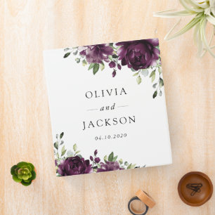 Purple Flowers, Plum Flowers, Boho, Floral Wedding 3 Ring Binder