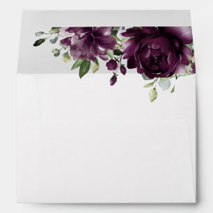 Purple Flowers, Plum Flowers, Boho, Floral Wedding Envelope