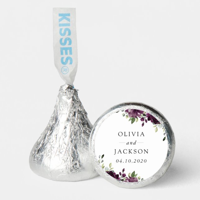 Purple Flowers, Plum Flowers, Boho, Floral Wedding Hershey®'s Kisses® (Front)