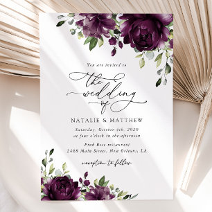 Purple Flowers, Plum Flowers, Boho, Floral Wedding Invitation