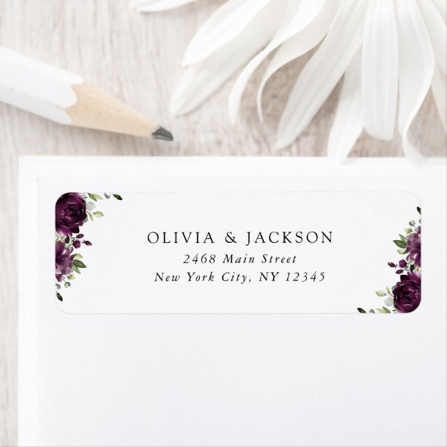 Purple Flowers, Plum Flowers, Boho, Floral Wedding Label (Insitu)