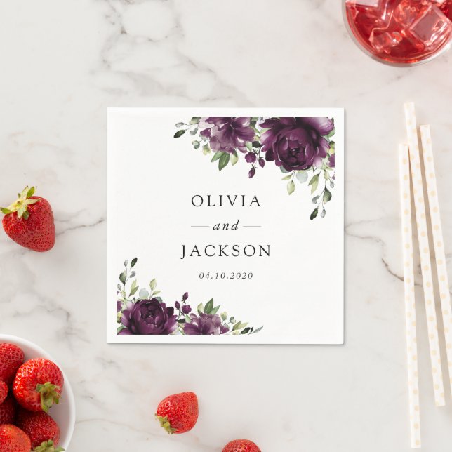 Purple Flowers, Plum Flowers, Boho, Floral Wedding Napkins (Insitu)