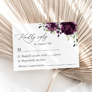 Purple Flowers, Plum Flowers, Boho, Floral Wedding RSVP Card