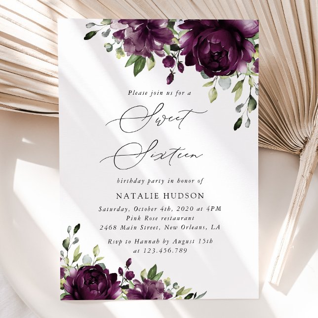 Purple Flowers, Plum Flowers, Boho, Sweet 16 Invitation (Creator Uploaded)