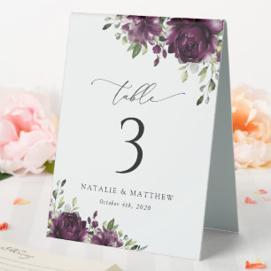 Purple Flowers, Plum Flowers, Boho, Table Numbers Tent