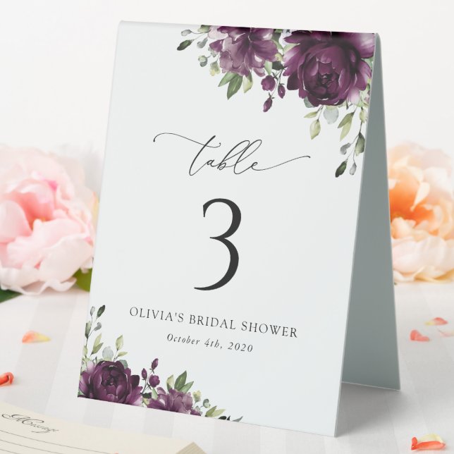Purple Flowers, Plum Flowers, Boho, Table Numbers Tent (In SItu (Wedding))