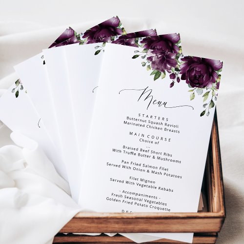 Purple Flowers Plum Flowers Bridal Shower Menu