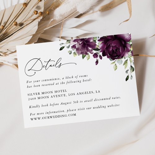 Purple Flowers Plum Flowers Wedding Details Enclosure Card