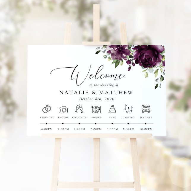 Purple Flowers, Plum Flowers, Wedding Timeline Sign (Creator Uploaded)