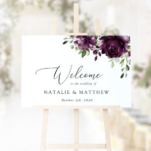 Purple Flowers, Plum Flowers, Wedding Welcome Sign