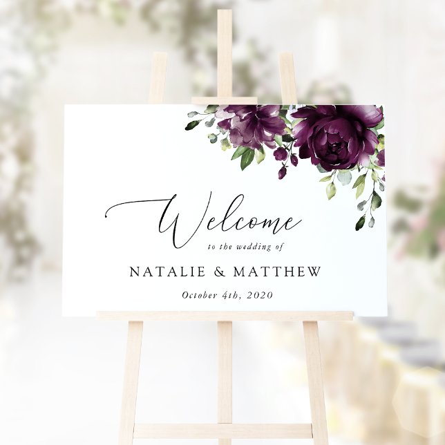 Purple Flowers, Plum Flowers, Wedding Welcome Sign (Creator Uploaded)