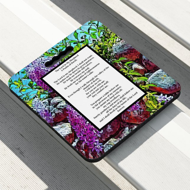 purple flowers Psalm 23 Seat Cushion (In Situ)