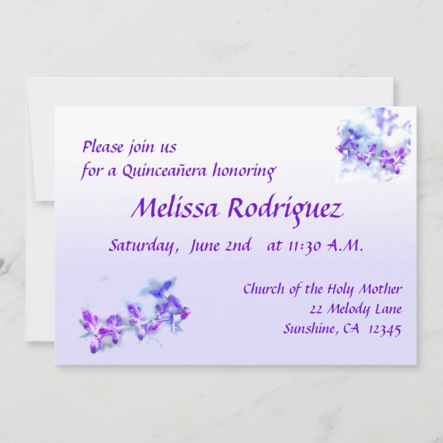 Purple Flowers Quinceanera Invitation (Front)