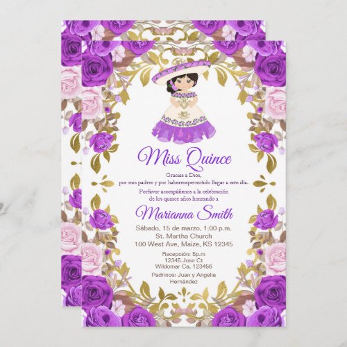 Purple Flowers Quinceanera Invitation