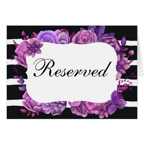 Purple flowers reserved sign Wedding striped