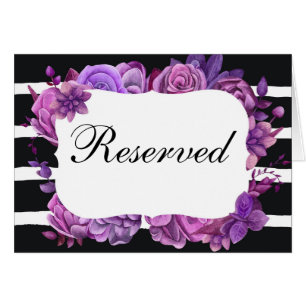 Purple flowers reserved sign. Wedding striped Cards