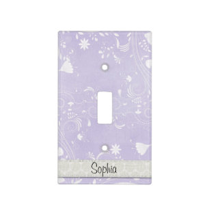 Purple Flowers Ribbon Name Light Switch Cover