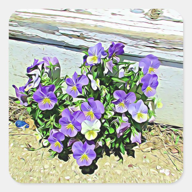 Purple Flowers Rustic Weathers Painted Stairs Square Sticker (Front)