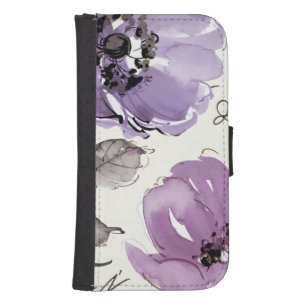 Purple Flowers Wallet Phone Case For Samsung Galaxy S4
