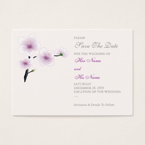 Purple Flowers Save The Date MiniCard Business Card Template