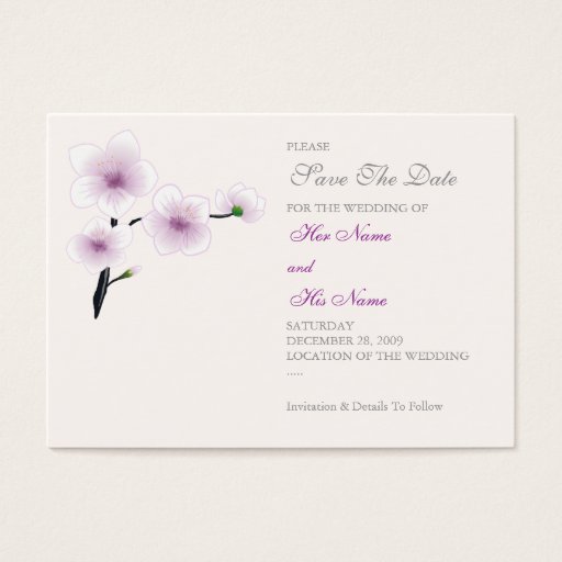 Customizable Purple Flowers Save The Date MiniCard Business Card Template