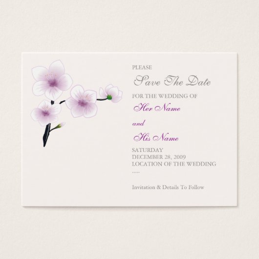 Purple Flowers Save The Date MiniCard (Front)