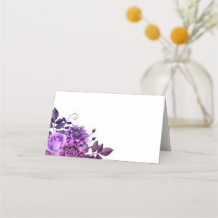 Purple flowers seating card. Wedding floral Place Card