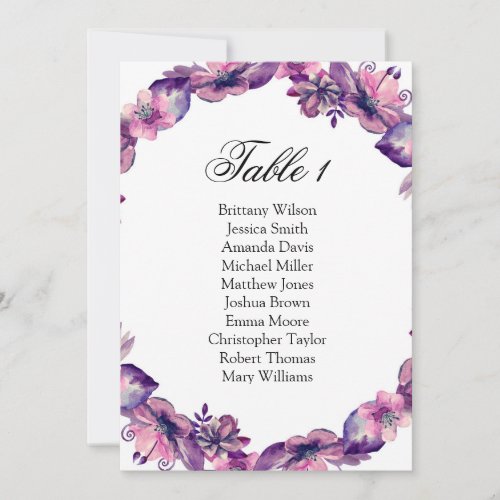 Purple flowers seating chart Wedding table plan Invitation