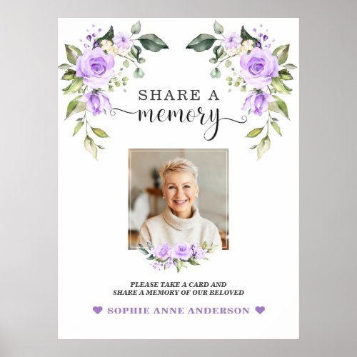 Purple Flowers Share a Memory Funeral Wall Sign