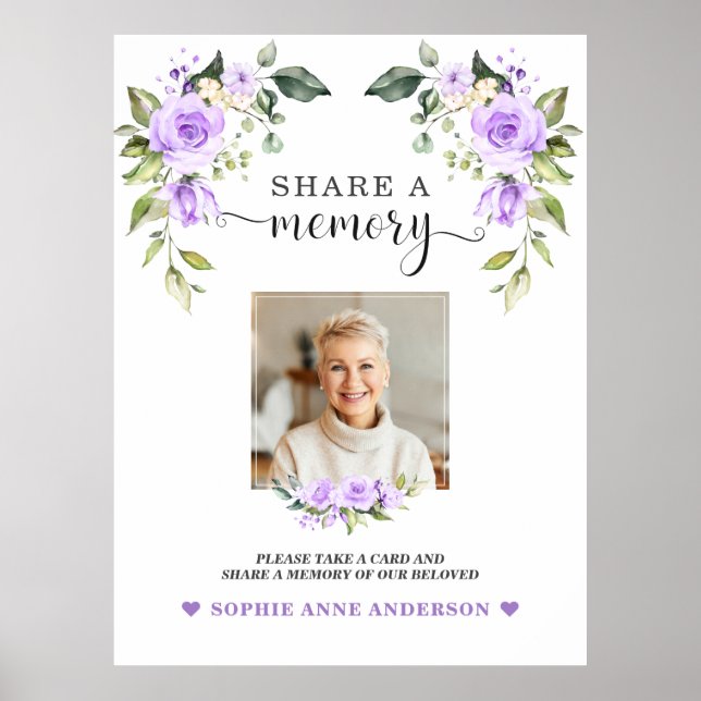 Purple Flowers Share a Memory Funeral Wall Sign (Front)