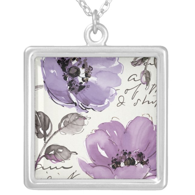 Purple Flowers Silver Plated Necklace (Front)