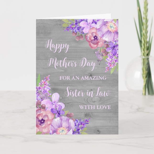 Purple Flowers Sister in Law Happy Mother's Day Card (Front)