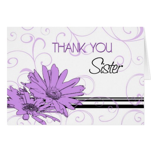 Purple Flowers Sister Thank You Bridesmaid Card | Zazzle