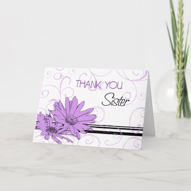 Purple Flowers Sister Thank You Maid of Honor Card (Front)