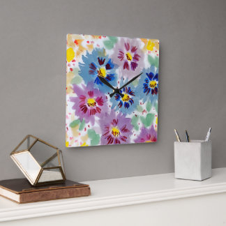 Purple flowers square wall clock