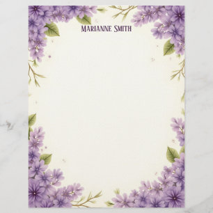 Purple Flowers Stationery Paper